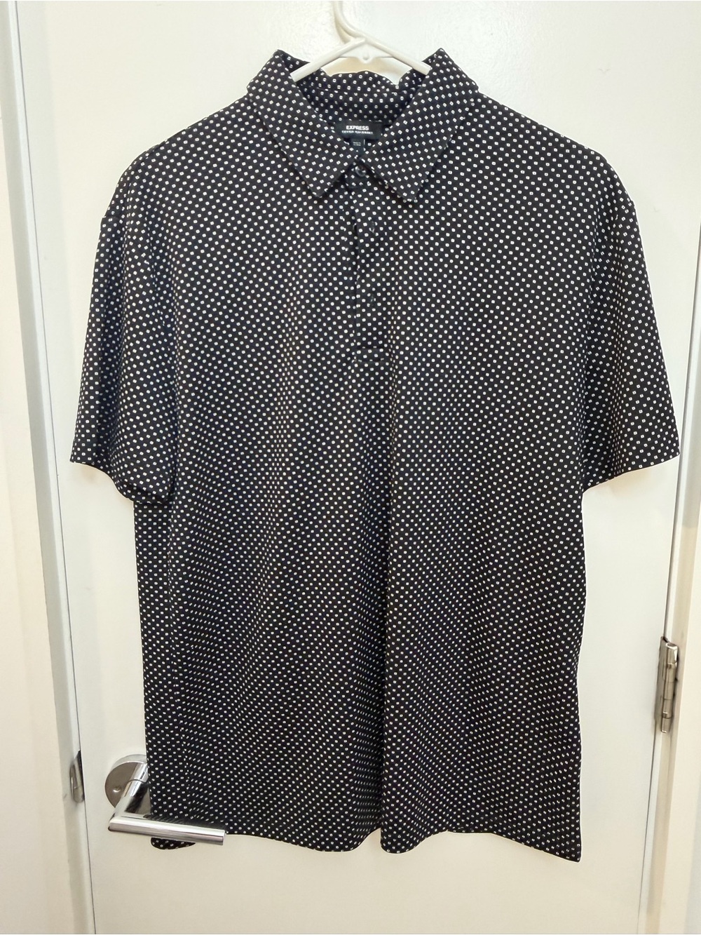 Express Men’s Black Shirt with White Polka Dots